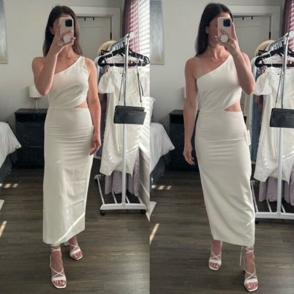 Bardot Jenna One Shoulder Cutout Orchid White Sleeveless Midi Dress White Large - Picture 1 of 15